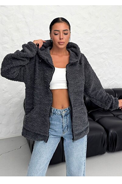 Know Uzený dámský oversize plyšový kardigan s kapucí