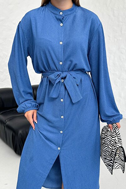 Know Γυναικείο βαμβακερό φόρεμα Indigo Blue Crinkle