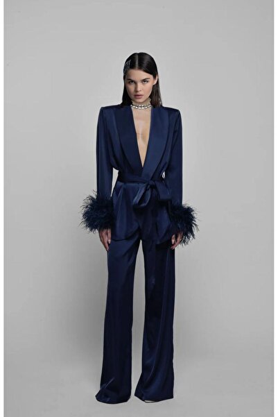 Bohai Design Özel Tasarım Saten Kolları Tüylü Otriş Alt-üst Pantolon Ceket La...