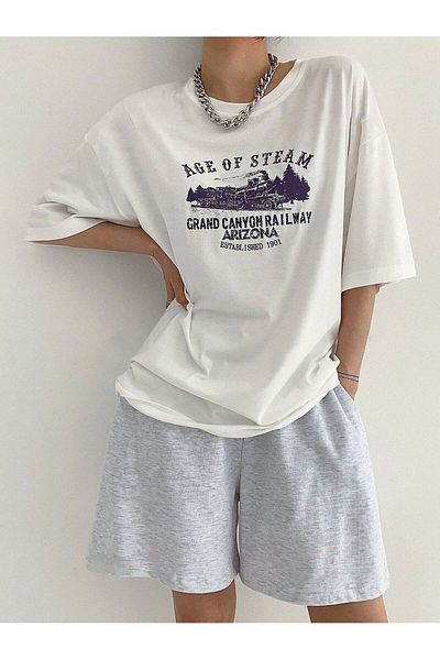 Know Tricou supradimensionat cu imprimeu White Age Of Steam pentru damă