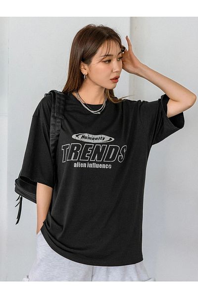 Know Tricou oversize cu imprimeu Black Trends pentru femei
