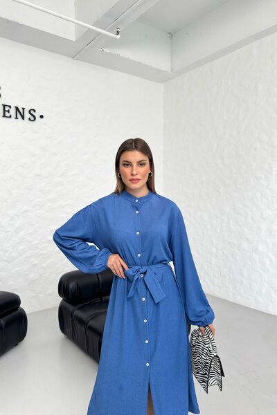 Know Γυναικείο βαμβακερό φόρεμα Indigo Blue Crinkle