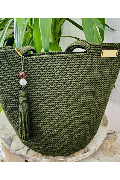 LOURENZA Hand Made Haki Örgü Çanta (35/23/19)