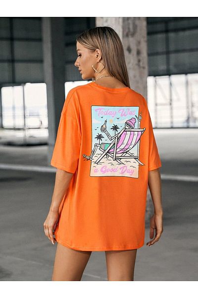 Know Women's Orange Today Was Printed Oversize T-Shirt