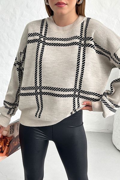 Know Beiger Strickpullover mit Karomuster
