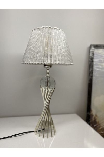 asellus Misbah Twist Lampshade Table Lamp with Cut Crystal Glass Silver Color Coating, lampshade