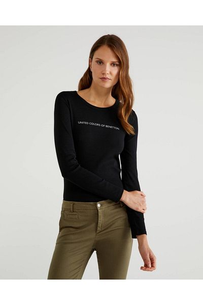Benetton Kadın Yazılı Uzun Kol Tshırt Kadın sweatshirt