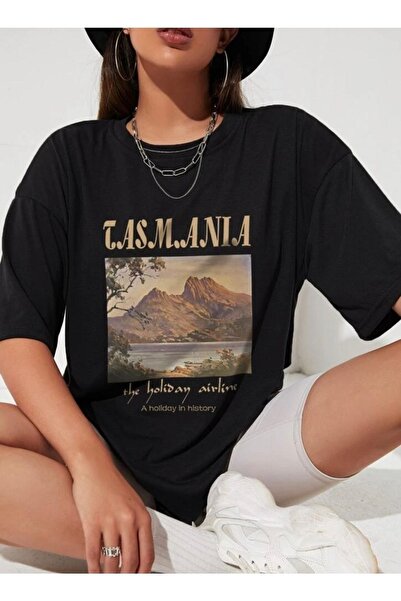 Know Women's Black Tasmania Printed Oversize T-shirt