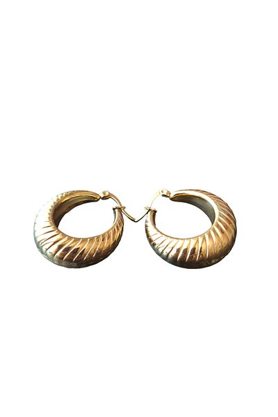 petrimor Steel Gold Striped Serrated Curved Hoop Earrings