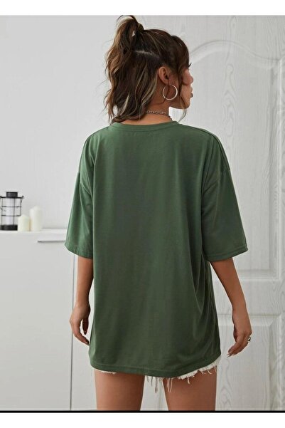 Know Women's Navy Green Tasmania Printed Oversize T-shirt