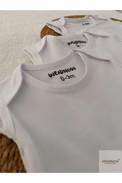 wearnow White Bodysuit Athlete - 100% Cotton, 3-Piece Basic Set