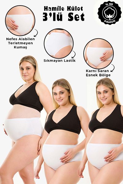 par lingerie pl Set de 3 chiloți de maternitate albi
