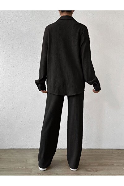 Know Black Crinkle Shirt, Trousers and Bustier - 3 Piece Set