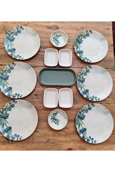 Bera Keramika Yeşil Çiçek Kahvaltı Takimi 6 Kişilik 13 Parça Mat Dekor