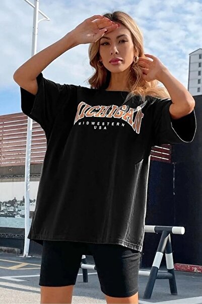 Know Γυναικείο μπλουζάκι σε μαύρο Oversize Michigan printed