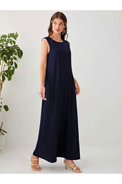 Know Φόρεμα με φόδρα από 100% βαμβακερό αμάνικο μπλε Navy