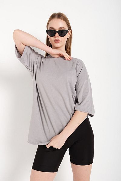 Know Γυναικείο μπλουζάκι Βαμμένο Γκρι Oversize