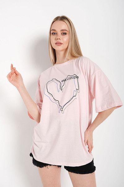 Know Women's Striped Figure Heart Powder Pink T-shirt Have A Holiday Printed