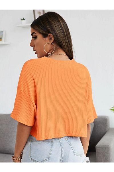 Know Γυναικεία Πορτοκαλί Oversize Μπλούζα με κορδόνι μέσης Crop