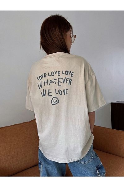 Know Női bézs Love Love Love nyomott Oversize póló