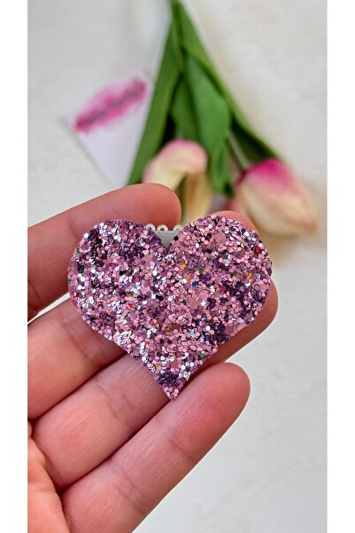 Toka Perisi Glittery Lila Kalp Saçsız Bebek Tokası (Saçı az bebek tokası )
