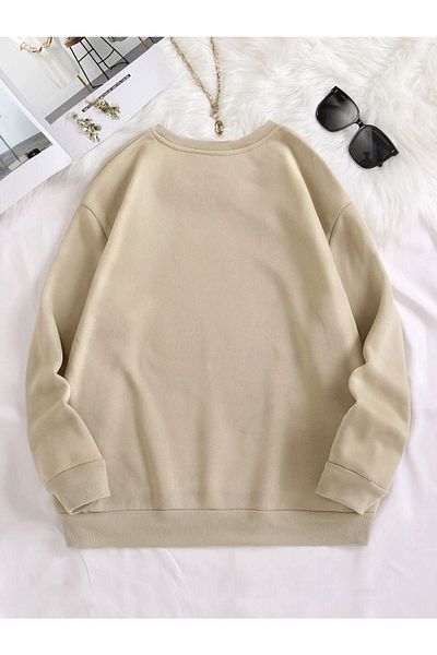 Know Φούτερ με 3 νήματα Unisex Beige Panda με στάμπα με λαιμόκοψη