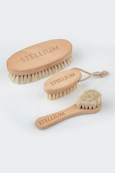 STELLIUM 100% Natural Horse Hair Cellulite Drainage Massage Brush + Face Brush Dry Brushing Nail Brush