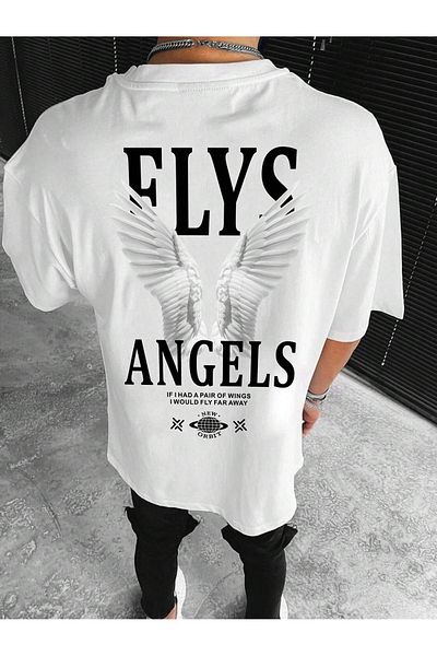 Know Ανδρικό μπλουζάκι με στάμπα Flys Angels Λευκό Oversize