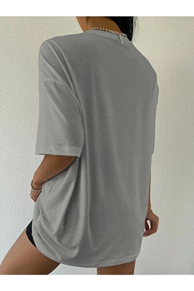 Know Γυναικείο μπλουζάκι Βαμμένο Γκρι Overthinking με στάμπα Oversize