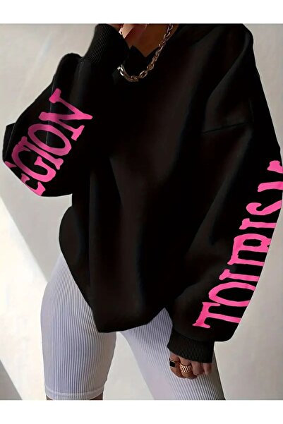 Know Spider Girl Printed Black Oversize Hooded Women's Sweatshirt Hoodie