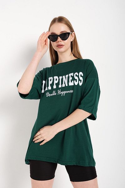 Know Women's Khaki Happiness Printed Oversize Tshirt