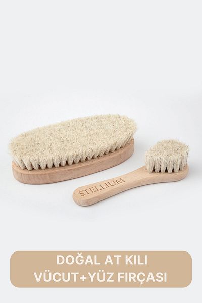 STELLIUM 100% Natural Horsehair Cellulite Drainage Massage Brush + Face Brush (Dry Brushing)