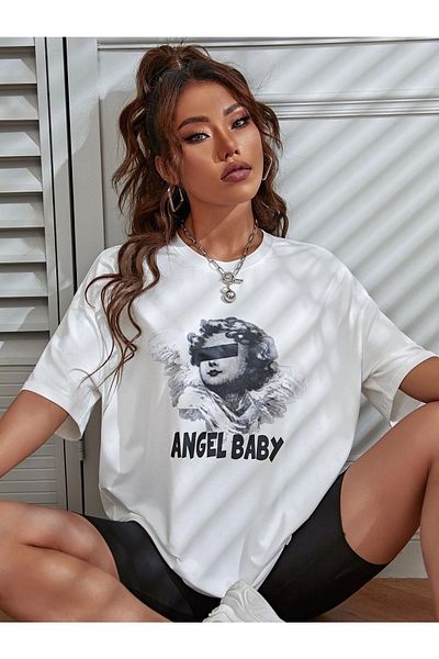 Know Tricou oversize cu imprimeu White Angel Baby de damă