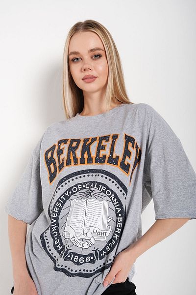 Know Dámské šedé oversize tričko Berkeley s potiskem