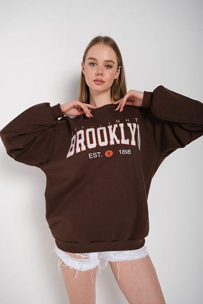 Know Γυναικεία φούτερ με στάμπα Brooklyn Citylights με 3 κλωστές καφέ Oversize 000