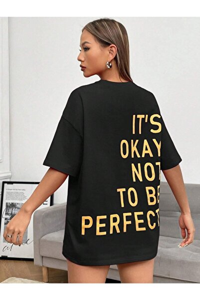 Know Women's Black Its Okay Printed Oversize T-shirt