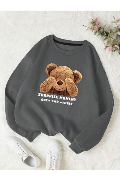 Know Γυναικείο φούτερ με 3 κλωστές καπνιστό Shy Bear με στάμπα με λαιμόκοψη