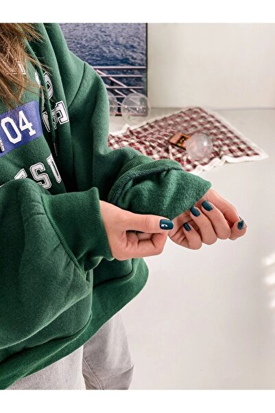 Know Dámská oversize mikina se 3 vlákny v zelené barvě s potiskem