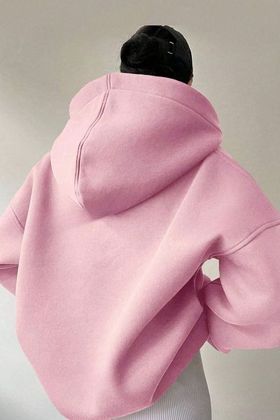 Know Dámská oversize mikina s kapucí s 3 vlákny v růžovém relaxačním límci