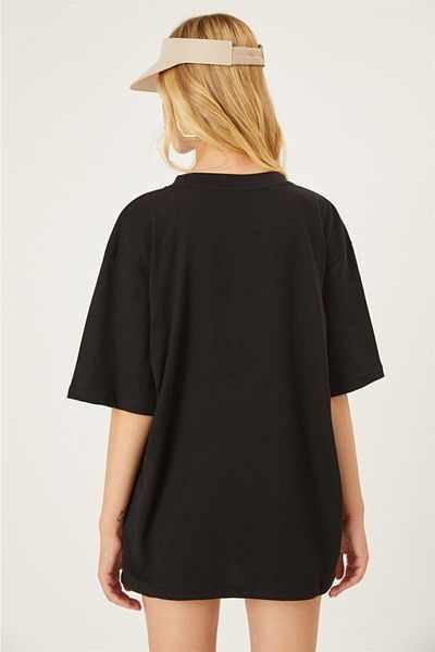 Know Tricou negru oversize cu design special pentru femei