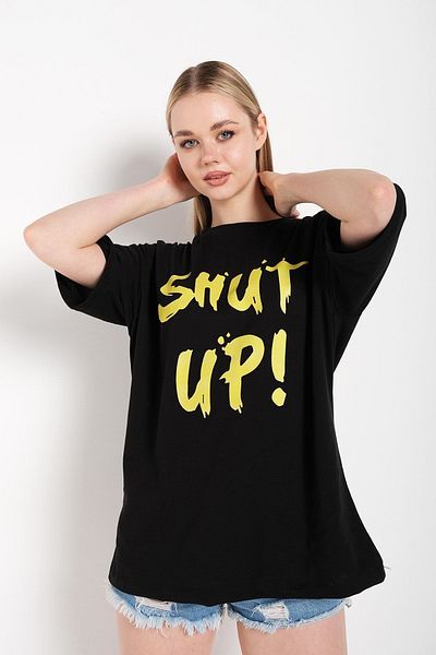 Know Tricou oversize cu imprimeu Shut Up negru pentru damă
