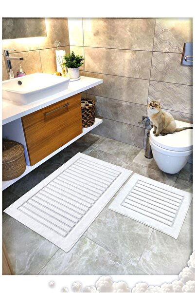Cotton Crafty Pamuk Dokuma Banyo Paspas Seti, Banyo Halısı Şerit 2 Li Set 60x...