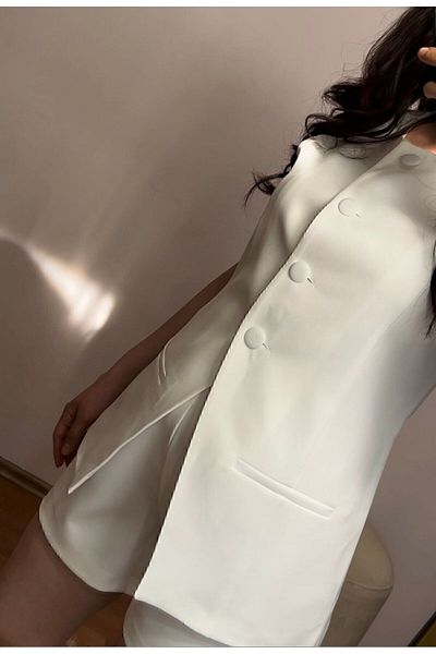 Meros Atelier Premium White Vest and Shorts Set - Coated Detail