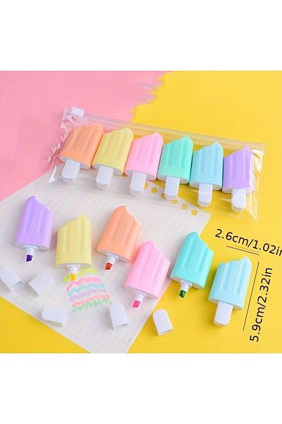MAB 6 Colors Mini Ice Cream Highlighter Set - Cute School Gift and Highlighter