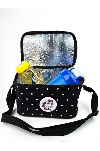 Woys Bags Cutie de prânz pentru grădiniță și școală primară cu buline negre