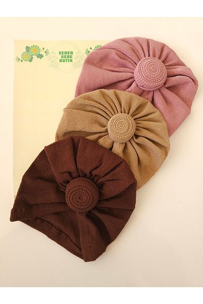 SeherBebeButik Ruffle Bonnet and Beanie for Baby Girl and Child - Set of 3