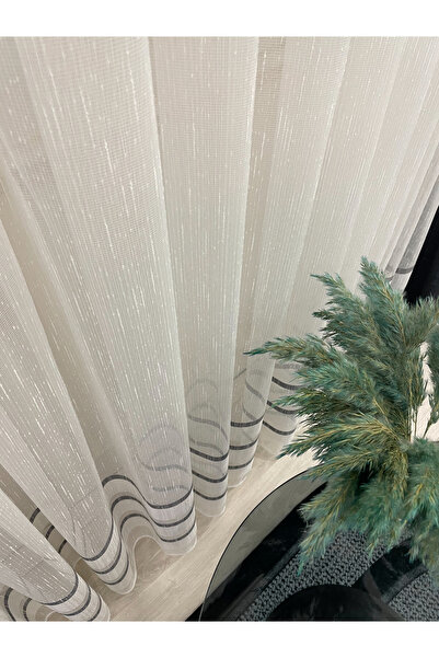 Brillant Μοντέρνα κουρτίνα με λουράκια 1/3 SIK πλισέ - Εκρού/Γκρι τούλι