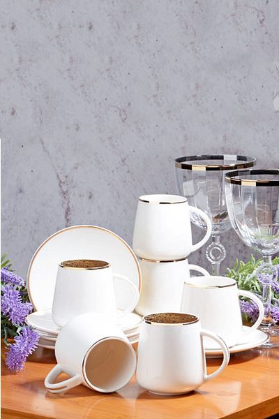 Kosova Byz-009 New Bone Set of 6 Gilded Coffee Cups