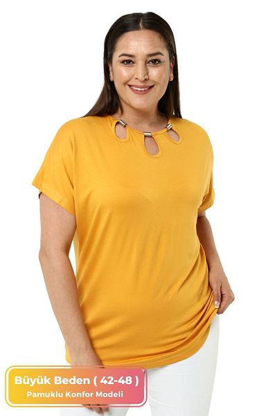 tarzımsüper PLus Size Cotton Luxury Evening Dress - styLish CoLLar DetaiL, Short SLeeve Tights Top