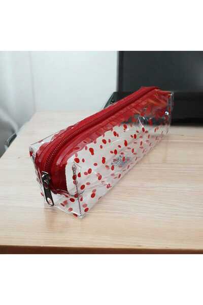 ÇEÇEN HOME Puantiyeli Şeffaf Kalemlik Kırmızı